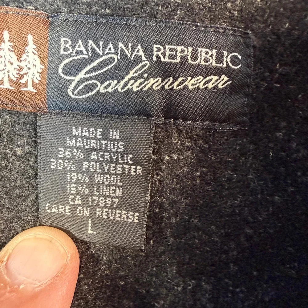 Banana Republic Cabinwear Shirt Jacket Mens Large Charcoal Solid Wool Blend Zip